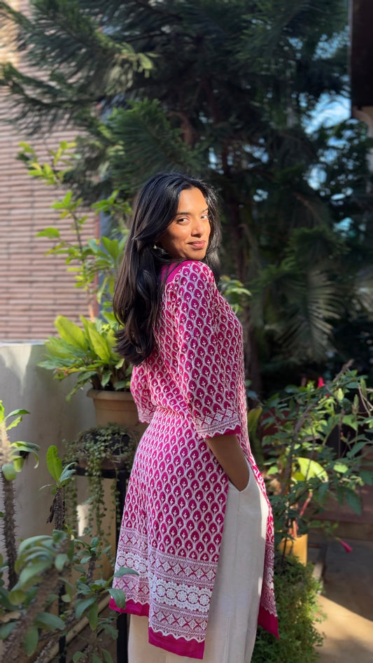 Meher (Dark pink chikankari kurti - front and back work)