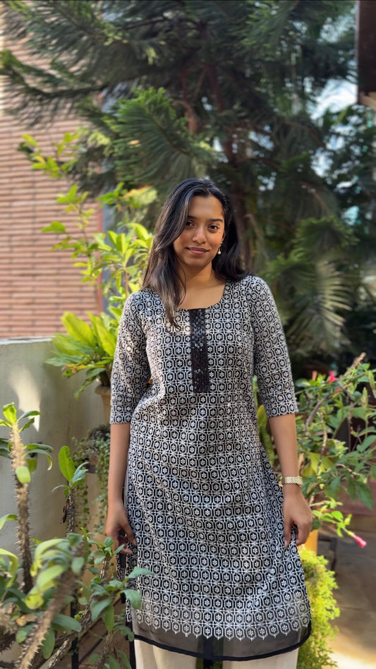 Inaya (Black Chikankari kurti - front and back work)