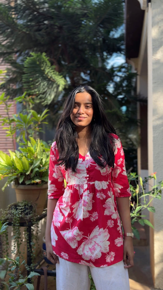 Simran (Red floral top)