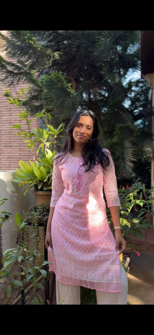 Rooh (Baby pink chikankari kurti - front and back work)