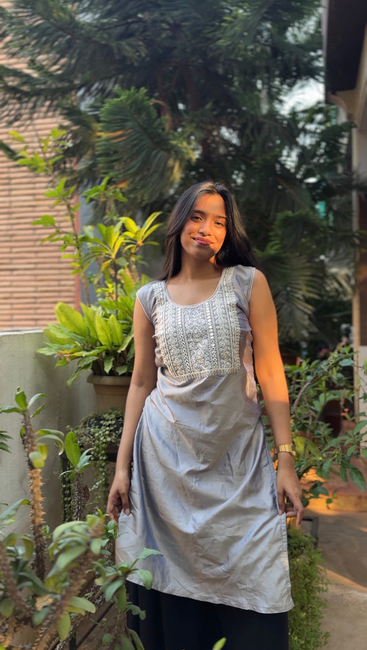 Nazakat (Soft grey embroidered kurti)