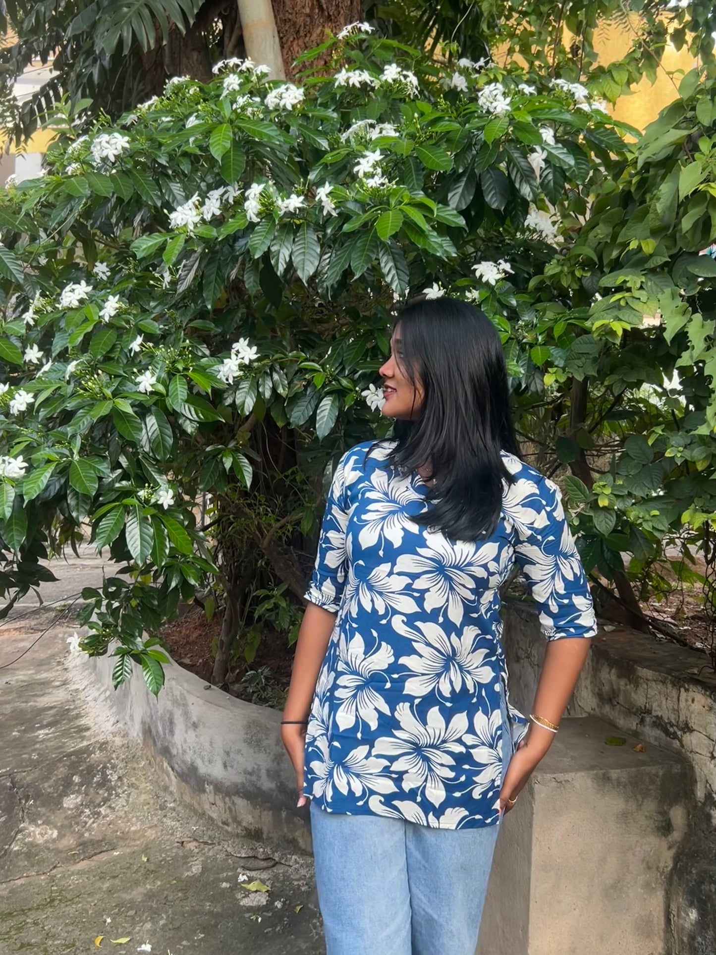 Neelofer  (Royal blue floral top)