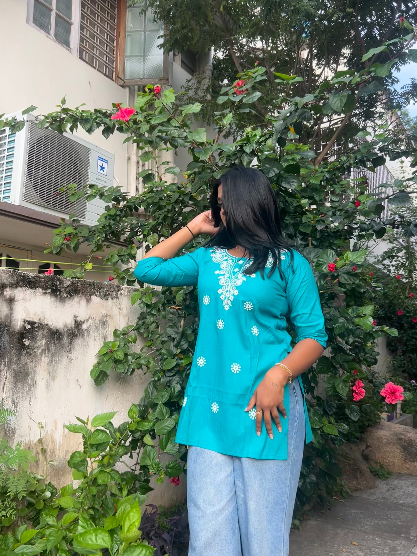 Khwaab  (Teal blue refreshing embroidered kurti)