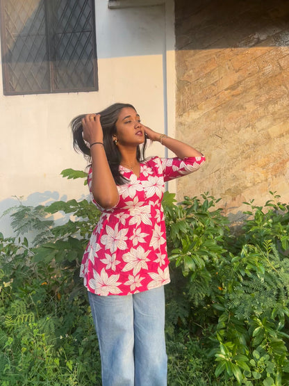 Mehek  (Rani pink floral top)