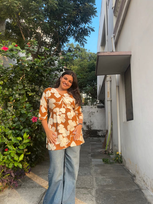 Gulnaaz  (Rusty orange floral top)
