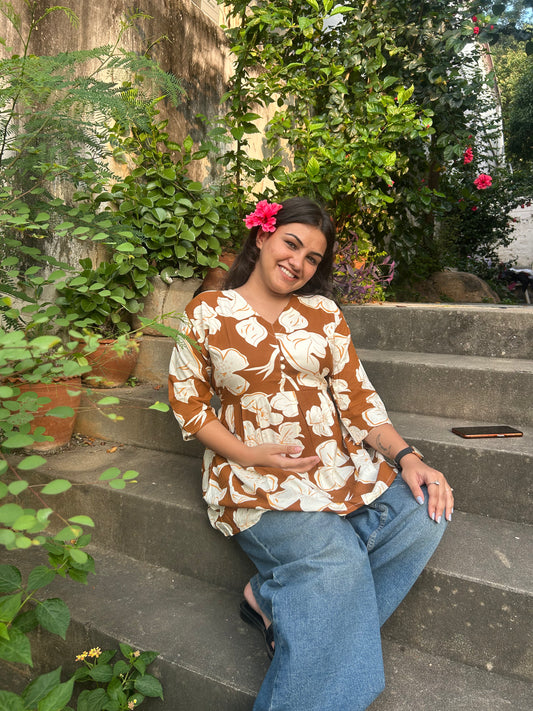 Gulnaaz  (Rusty orange floral top)