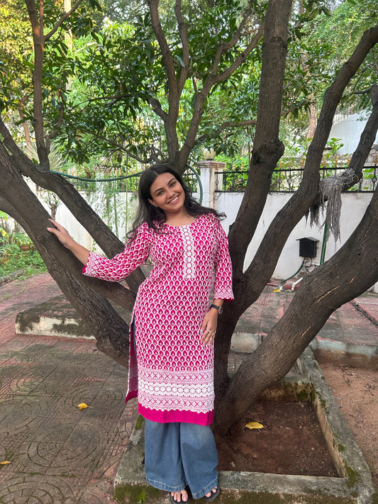 Meher  (Dark pink chikankari kurti - front and back work)