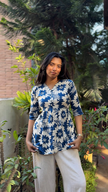 Leher  (Navy blue breezy floral top)