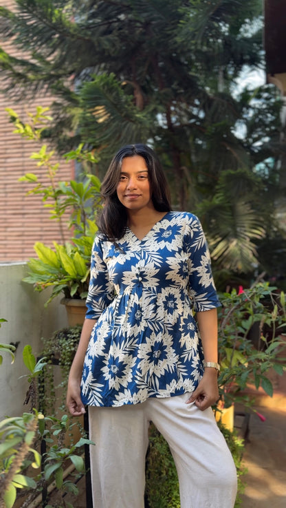 Leher  (Navy blue breezy floral top)