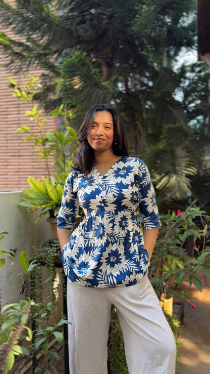 Leher  (Navy blue breezy floral top)