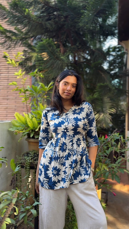 Leher  (Navy blue breezy floral top)