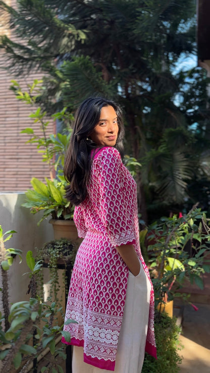 Meher  (Dark pink chikankari kurti - front and back work)