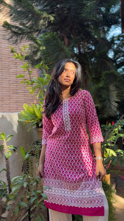 Meher  (Dark pink chikankari kurti - front and back work)