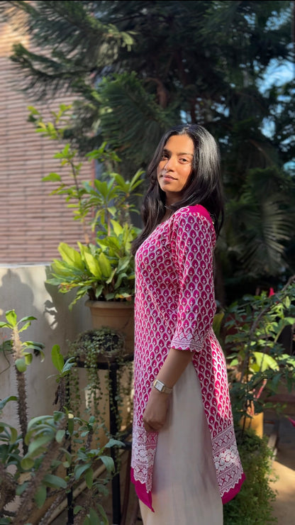 Meher  (Dark pink chikankari kurti - front and back work)