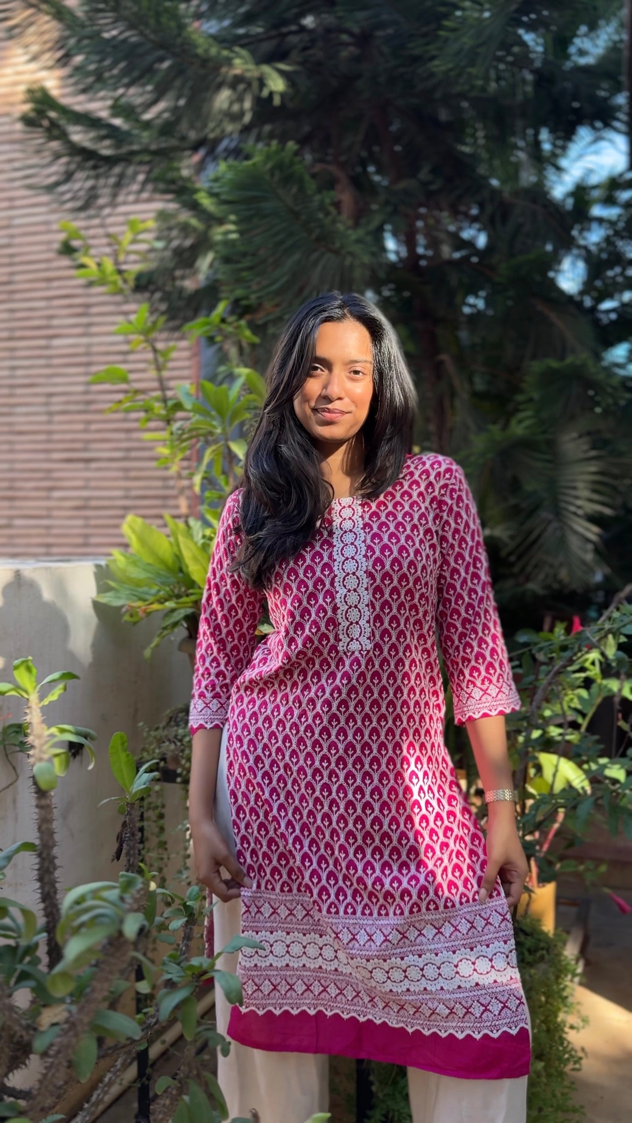 Meher  (Dark pink chikankari kurti - front and back work)