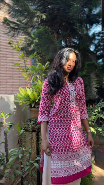 Meher  (Dark pink chikankari kurti - front and back work)