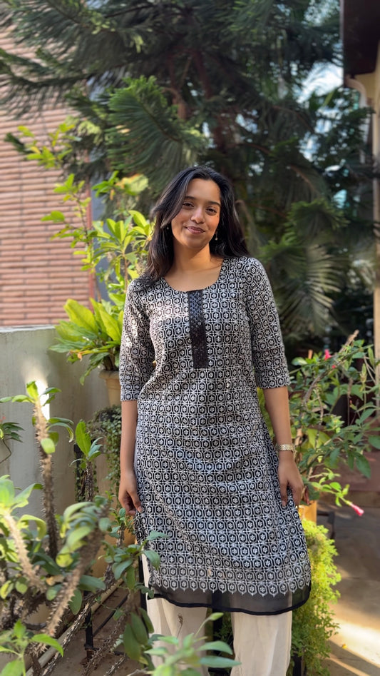 Inaya  (Black Chikankari kurti - front and back work)