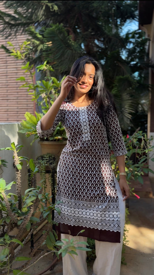 Dilruba  (Brown Chikankari kurta - front and back work)