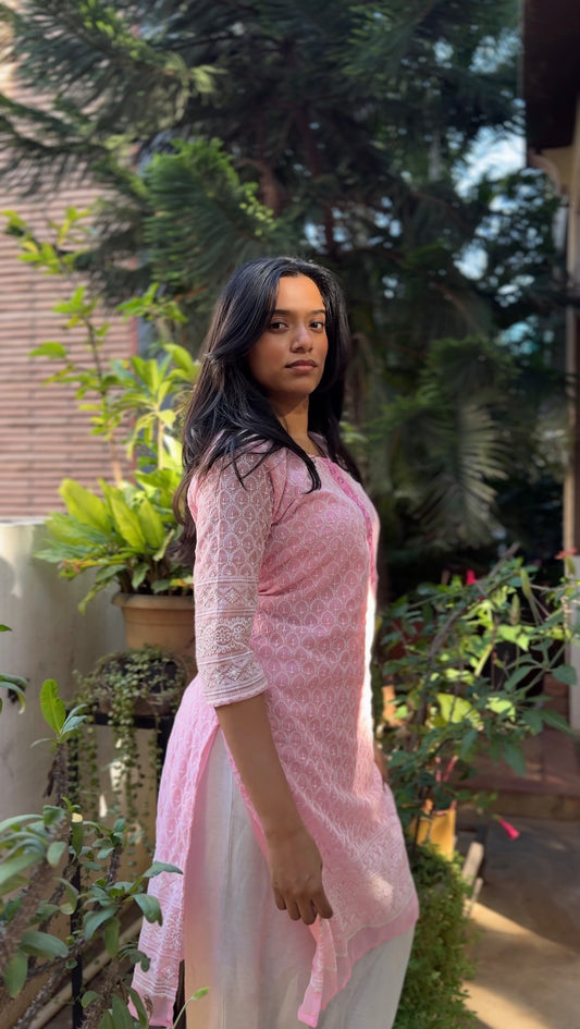 Rooh  (Baby pink chikankari kurti - front and back work)