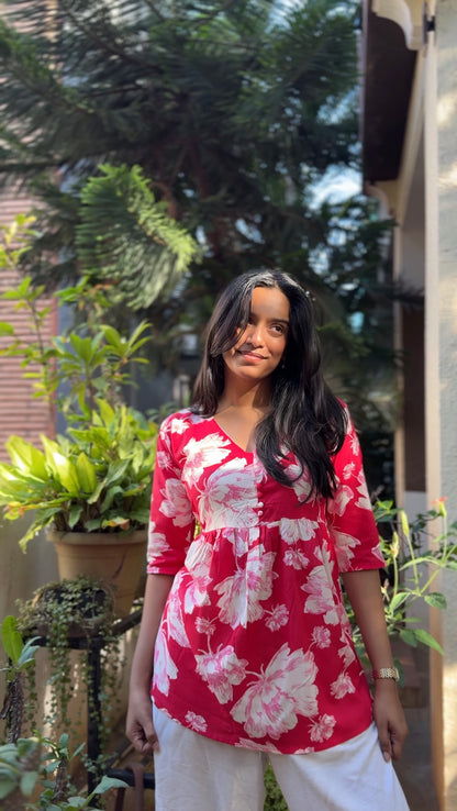 Simran  (Red floral top)