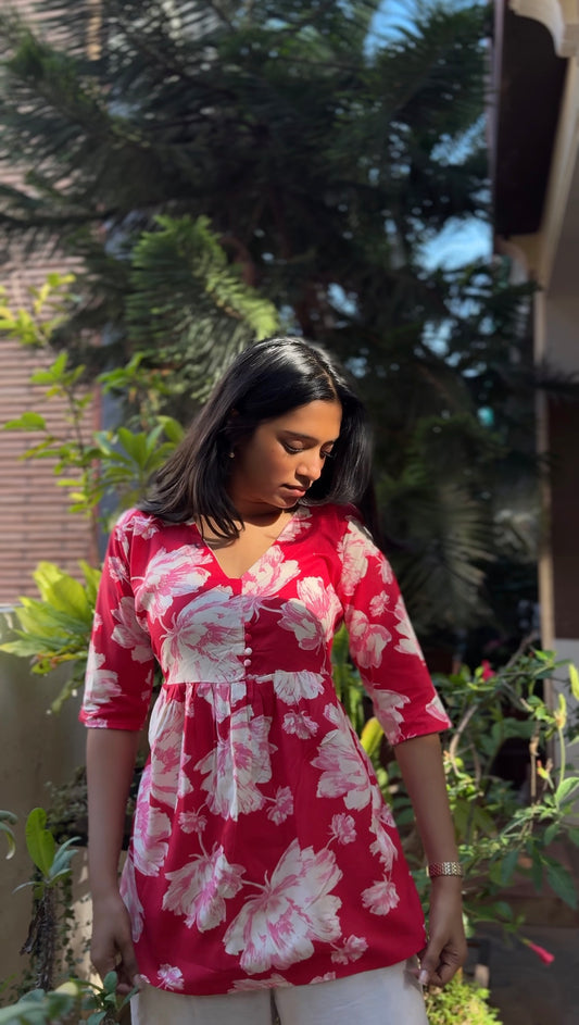 Simran  (Red floral top)