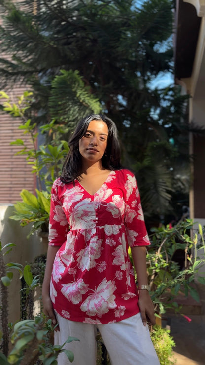 Simran  (Red floral top)