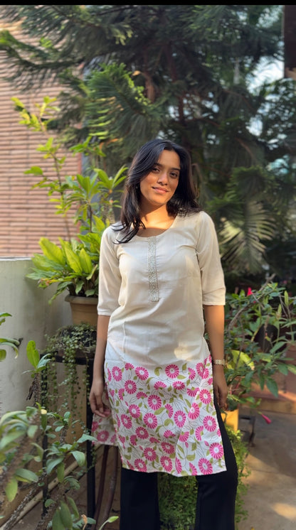 Kesari  (Off-white soft floral kurti)