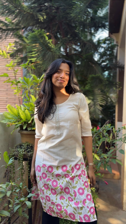 Kesari  (Off-white soft floral kurti)