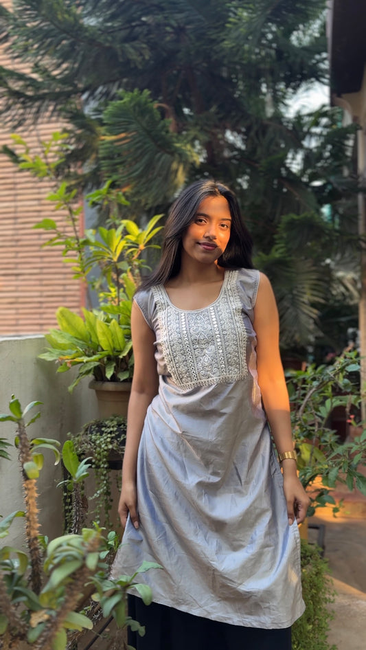 Nazakat  (Soft grey embroidered kurti)