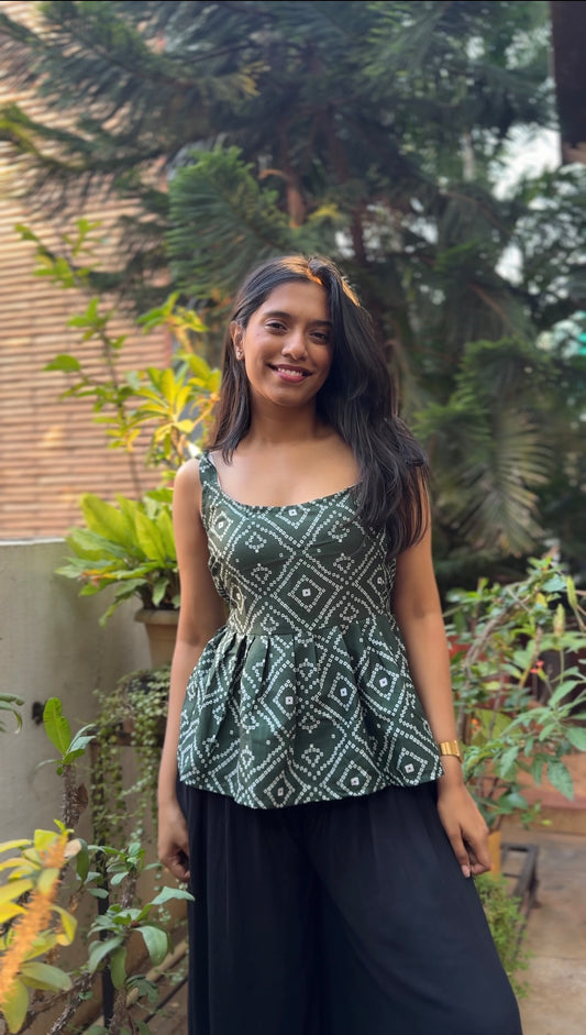 Husn  (Olive green chic peplum top)