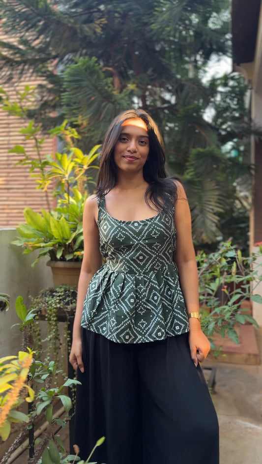 Husn  (Olive green chic peplum top)